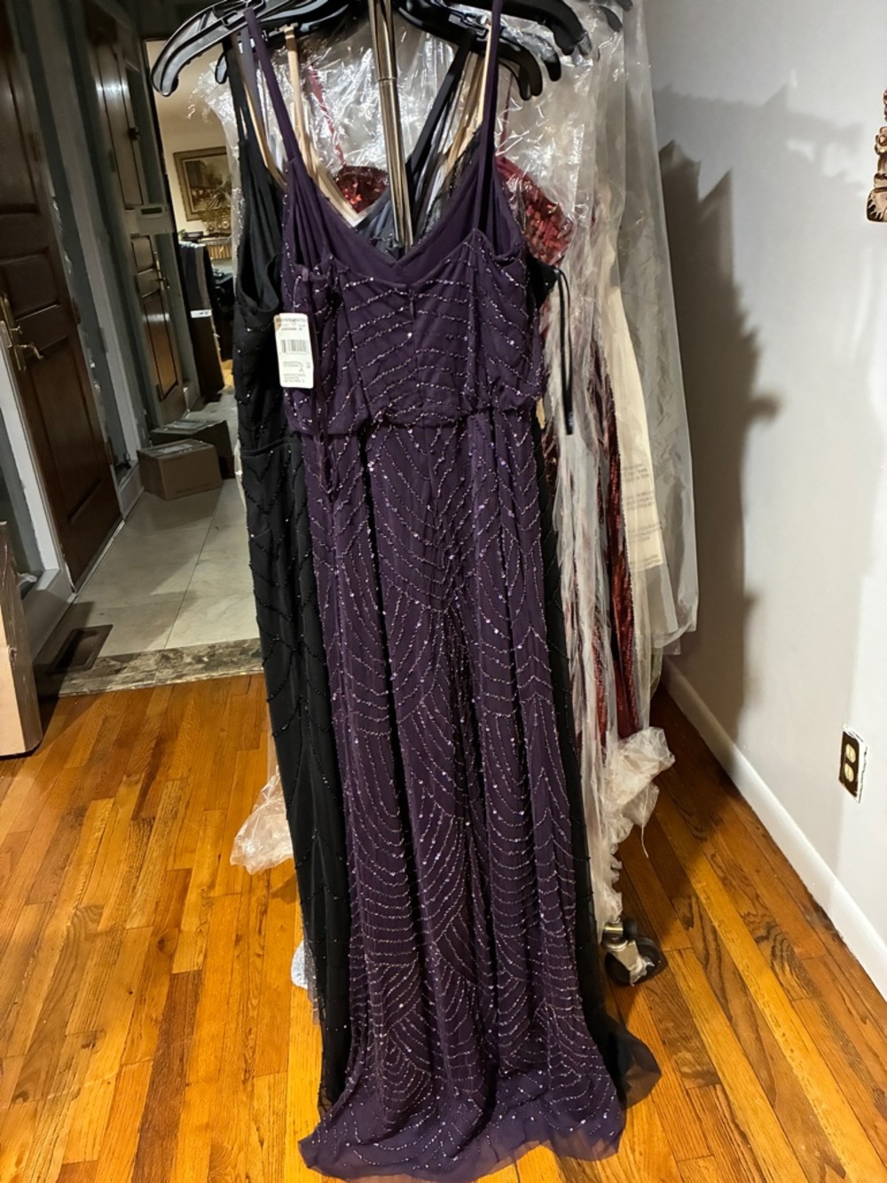 Adrianna Papell Plum Beaded Gown SZ 2 NWT Formal GALA Art Deco Evening MOB Party - Picture 11 of 12